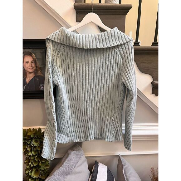 Anthropologie Light Blue Shawl Collar Double Button Cardigan Sweater sz L EUC - Picture 7 of 7